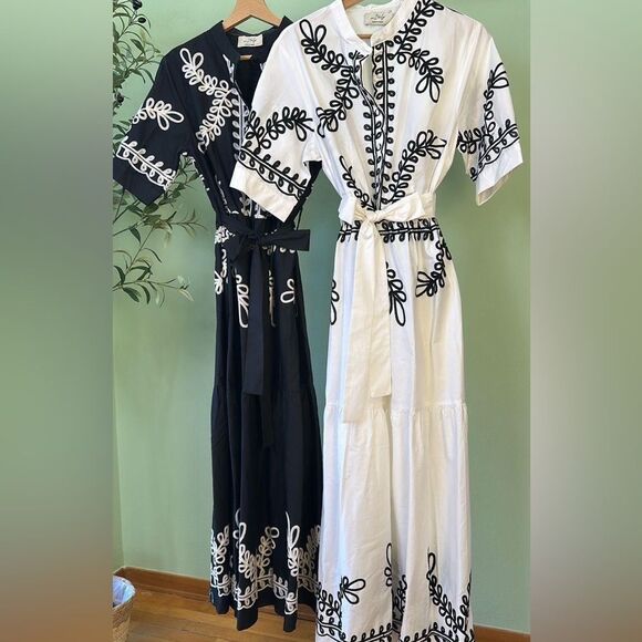 Embroidered Black and White Maxi Dress - Picture 2 of 4